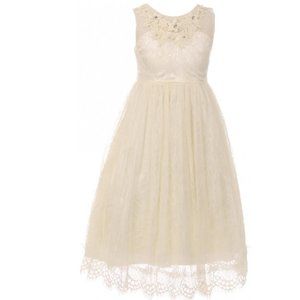 Little Girls Toddler Floral Lace Pageant Party Prom Long Flower Girl Dress Ivory